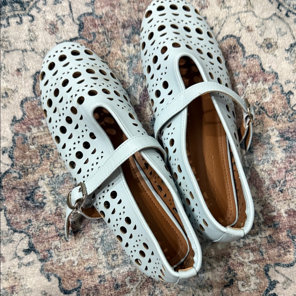 Real leather Women's Perforated Mary Jane Shoes - White